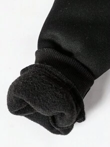 SHEIN 3件組小男孩休閒加厚外套背心、抓絨圓領字母刺繡運動衫與長褲，適合秋冬戶外穿著 - 黑色 - 查看 5