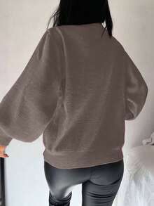 EURMUSE Áo len tay đèn lồng trang trí nút màu trơn giản dị, mùa thu/đông - Màu nâu  Mocha - Xem 2