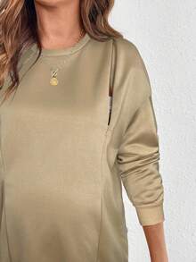 SHEIN 宽松休闲孕妇和哺乳上衣 - 杏色 - 查看 6