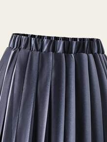 2pcs/Set Girls Dark Striped Blazer Jacket & Elastic Waist Pleated Skirt Suit, School Style Casual Outfit Suitable For Halloween Party, Autumn Fall Winter - Black - View 3