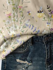 SHEIN LUNE Casual Vintage Floral Print Pattern Loose Fit Crew Neck Long Sleeve Sweatshirt For Women In Fall/Winter - Multicolor - View 3