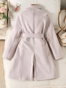 Oversized gewebte Windjacke für Tween Mädchen, Doppelreiher, klassisches einzigartiges Design, locker & bequem, geeignet für Herbst/Winter Alltag, Pendeln, Outdoor, Party, Fotoshooting, Einkaufen, Hochzeit - Grau - Übersicht 2