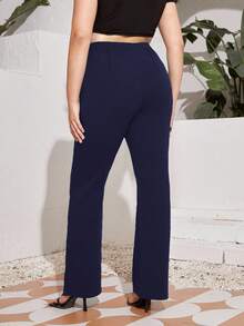 SHEIN Essnce 大码时尚百搭纯色高腰修身裤/冬季女式喇叭裤/女式喇叭打底裤/大码喇叭裤 - 藏蓝色 - 查看 2