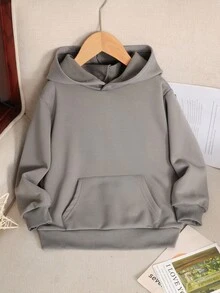 SHEIN 男童字母拼接细节拉链保暖连帽卫衣，宽松休闲街头灰色超宽松落肩后背字母星形印花连帽拉链卫衣外套，返校秋冬款，男童秋冬服装 - 深灰色 - 查看 6