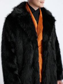 Manfinity CityGents Men's Solid Faux Fur Collar Long Coat, Fall/Winter