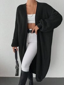 EURMUSE Women's Casual Solid Color Long Cardigan, Versatile For Autumn/Winter - Black - View 4
