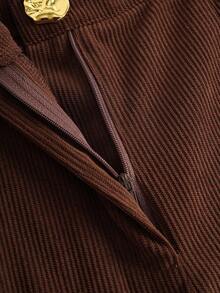 Airaco 2pcs Women Corduroy Casual Metal Buckle Set, Autumn - Coffee Brown - View 6
