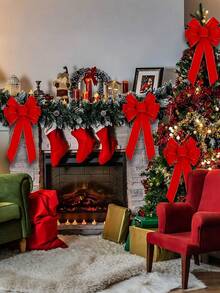 1/2Pcs Large Christmas Bow,Red Christmas Bows Outdoor Decorations,12"X20" Large Velvet Wreath Bow With Glitter String Gold Edge For Xmas Tree Topper Home Front Door Decor,Christmas Tree Topper Bow, Christmas Home Wreath Tree Decoration - Multicolor - View 5
