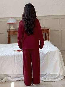 DAZY Tween Girls Casual Home Clothes Pajamas, Fall - Burgundy - View 4