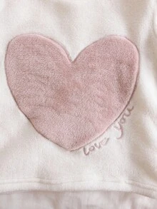 Genkimix Kids 4 件套女孩云朵和心形图案休闲舒适羊毛睡衣套装，粉色 - 彩色 - 查看 3