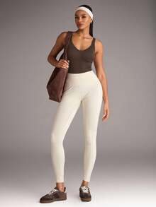 SHEIN BAE 无缝瑜伽高弹力紧身衣，内置胸垫 - 棕色 - 查看 9