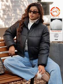 Vionelle Áo khoác cotton mùa đông dài tay có khóa kéo cỡ lớn cho nữ - màu đen - Xem 5