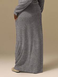 MUSERA Plus Size Maxi Knit Skirt Cute Summer Holiday Elegant Vacation Romantic Curve Farmhouse - Dark Grey - View 4