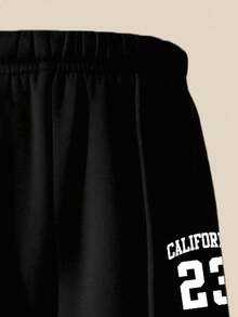 2pcs/Set Girls' Casual Fashion Fleece California 23 Graphic Long Sleeve Sweatshirt And Pants Set, Autumn/Winter