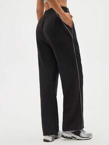 Gameset SHEIN Sport 女士时尚休闲斜口袋松紧腰运动裤 - 黑色 - 查看 6