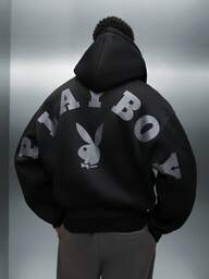 PLAYBOY X SUMWON Crop Fit Full Zip Hoodie Långärmad Tröja Dragsko Klassisk Streetwear Kraftig Casual Vinter Höst Vardagskläder