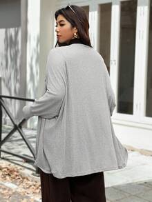 Vionelle Plus Size Women Elegant Gray Knit Blend Open Front Short Sleeve Cardigan