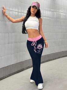 StreetHx Pantalon évasé de style punk à imprimé blocs de couleurs pour femmes