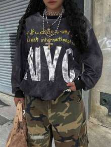 INAWLY Áo thun cổ tròn rộng rãi, dáng rộng, in khẩu hiệu, mùa hè - Nhiều màu - Xem 3