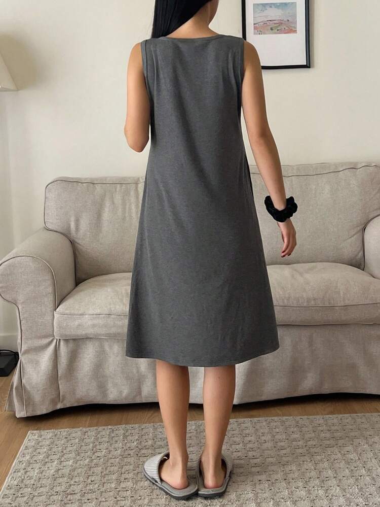 Minimalist Sleeveless Knit Casual Dress For Women, Homewear Pajama