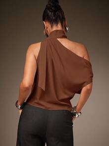 Hauture Sexy Mob Wife Party Casual One Shoulder Neck Scarf Ruched Blouse Top