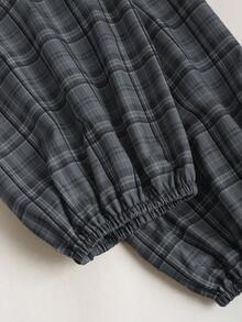 Sweetra Áo sơ mi tay dài họa tiết kẻ caro 2 trong 1 cổ điển dành cho nữ, Xuân/Thu - màu đen - Xem 4