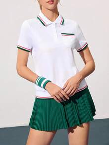 CourtClass 夏季休闲撞色短袖运动 Polo 衫 - 白色 - 查看 1