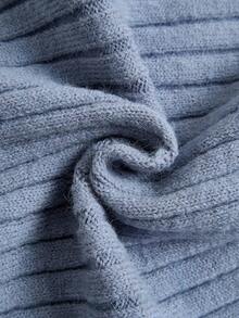 Feyla Damen Einfarbiges Kleid mit Stehkragen, Langarm, Künstliche Perlen Dekor, Figurbetont, Elegant, Gestrickt, Herbst/Winter - Blau - Übersicht 7