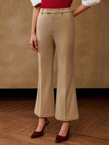 PREMIUM 正面纯色缝线喇叭裤 - 卡其色 - 查看 3