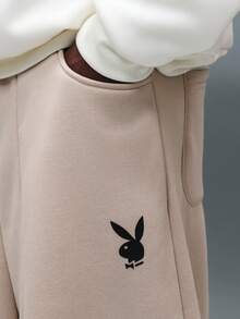 PLAYBOY X SUMWON 家居服 经典兔子标志阔腿运动裤 直筒休闲裤 带侧袋 松紧腰带 冬秋系列 - 卡其色 - 查看 6