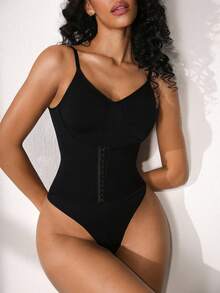 NudeFit 前开合腰部塑形无缝连体衣 - 黑色 - 查看 6