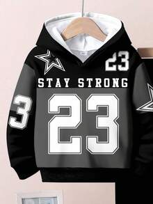 SHEIN Young Boy Casual Baseball-Inspired Sportswear,Star Pattern Number 23 Hoodie & Athletic Pants Set,Back-To-School,Autumn,Career Day,Fall Winter Outfit - Multicolor - View 4