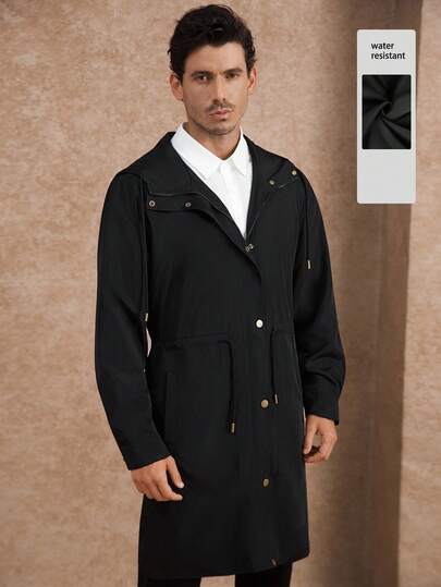 Core Aspect New Autumn And Winter Tech Fabric Water-Repellent Functional Fabric Black Classic Hooded Windbreaker Classic Black Long Hooded Windbreaker Men Mid-Length Autumn And Winter Thickened Woolen Wear With A High-End Feel, Knee-Length Long Coat Simple And Basic, Versatile For Casual Commuting, A Gift For Husband, Boyfriend And FriendsMen's Button Front Long Sleeve Pocket Simple Casual Trench Coat,Trench Trench Coat For Men, Chelsea Men's British-Style Military Jacket, Business Long Military Overcoat Fo