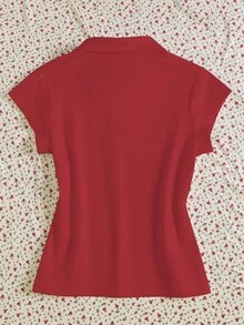 Rina Fox 女式休闲字母印花短袖T恤，夏季 - 紅色 - 查看 2