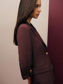 Nöista Elegant Burgundy Brown Tailored Blazer,Relaxed Fit Classic Lapels Three-Quarter Sleeves Summer Office Casual Fall Back To School Boho Holiday Blazer - Coffee Brown - View 2