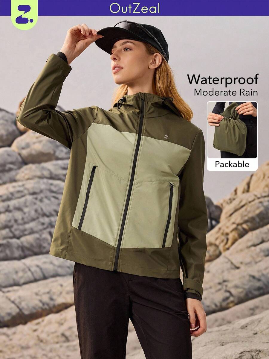 OutZeal Women Shell Jacket Hiking Camping Water-Resistant Hooded Windbreaker Outdoor Jacket Spring Fall - Green - View 1