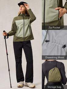 OutZeal Women Shell Jacket Hiking Camping Water-Resistant Hooded Windbreaker Outdoor Jacket Spring Fall - Green - View 5