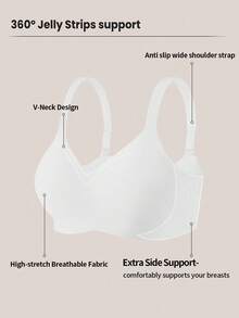 Sujetador sin costuras con rayas de gelatina de apoyo suave y sin aros para mujer de talla grande, pieza única - Blanco - Ver 5