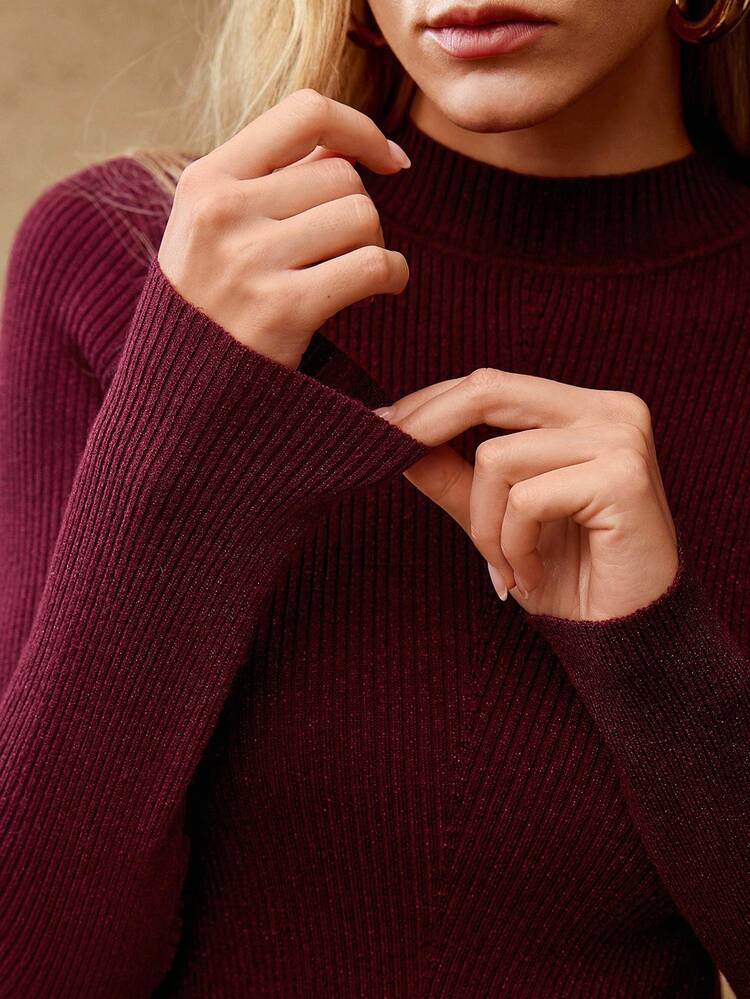 RIB KNIT RUFFLE HEM SWEATER DRESS