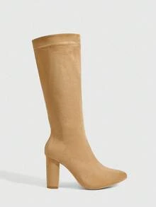 Daringsoles بوت طويلة الساق بكعب سميك مع سحاب جانبي ذهبي 206-103