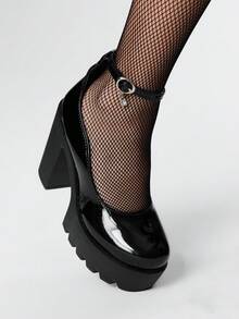 ROMWE Women's Closed Toe Cross-Strap Mary Jane Shoes, Punk Goth Platform Thick Heel Strap Buckle Strap JK Uniform Shoes, Waterproof Work Heels For Christmas - Black - View 3