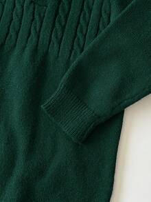 SHEIN Newborn Baby Boy/Girl Turndown Collar Romper Jumpsuit, Cable Knit Texture Sweater Outfit, Suitable For Autumn/Winter Indoor & Outdoor Wear - Dark Green - View 6