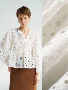 Airaco Camisa/Camiseta casual y holgada de mujer con bordado francés - Blanco - Ver 3
