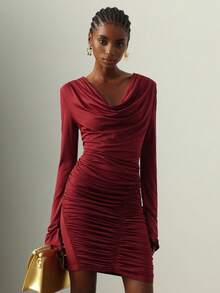 Vesra Rochie elegantă și sexy din tricot, cu mânecă lungă, retro, plisată, toamnă/iarnă, potrivită pentru mai multe ocazii - roșu - Vizualizare 6