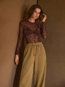 MOTF PREMIUM Pantalones rectos de cintura alta de chenilla, pantalones deportivos casuales para primavera, otoño e invierno - Caqui - Ver 6