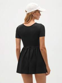 Gameset SHEIN Sport Women's Black Athletic Dress, Short Sleeve Ruffle Hem Sports Dress - Black - View 3