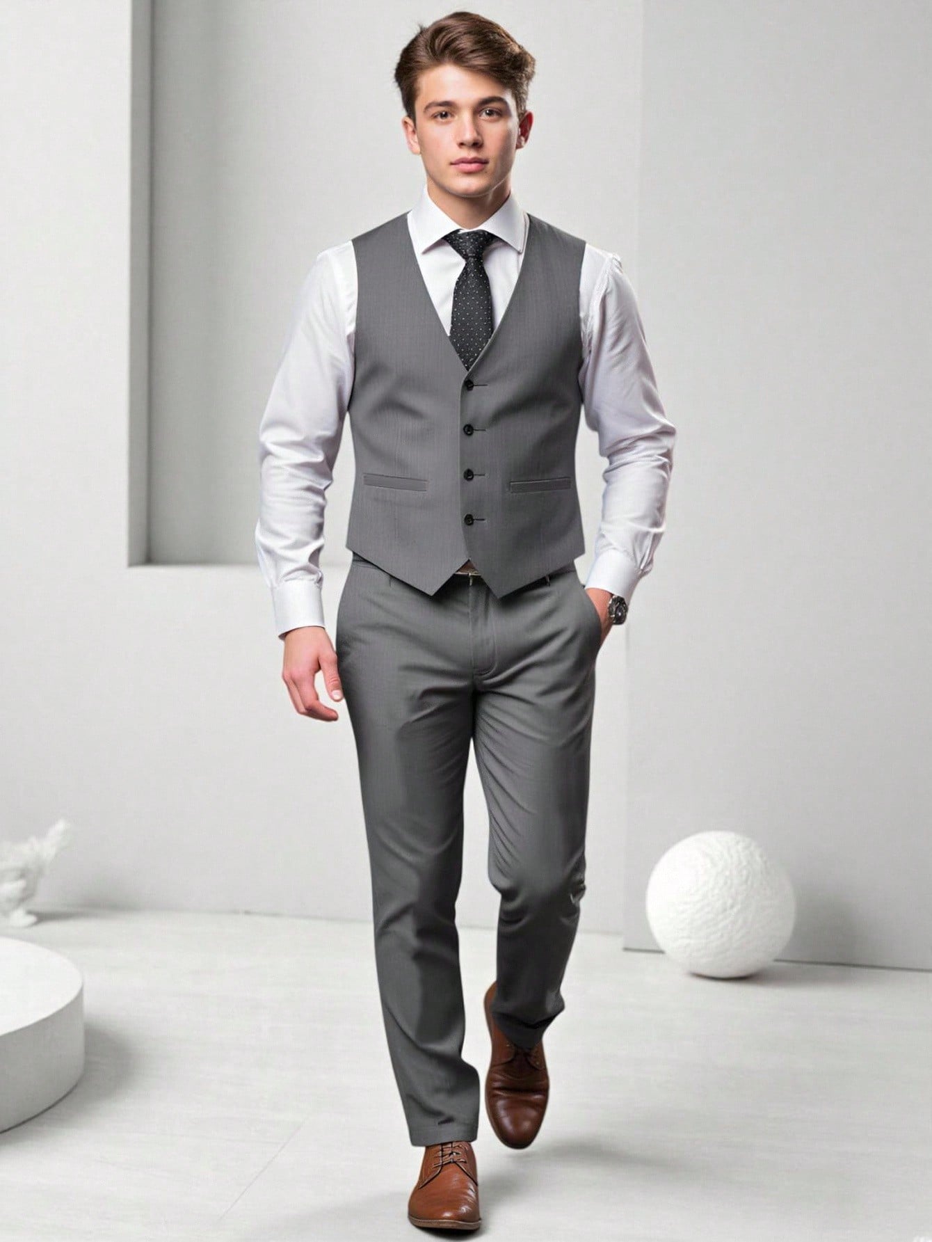 SHEIN 2 قطعة ملابس رسمية للشباب، سترة رمادية ضيقة...