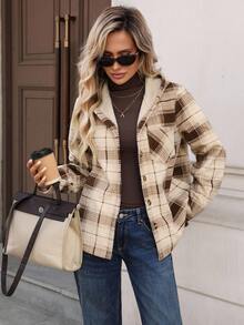 SHEIN LUNE Áo khoác nữ dáng rộng, có mũ, lót lông mềm mại, kẻ caro, kiểu dáng thường ngày, chất liệu flannel mùa thu đông, áo sơ mi kẻ caro nữ, áo khoác mùa thu cho nữ, áo khoác thường ngày mùa thu cho nữ, áo khoác mùa đông cho nữ, áo khoác mùa đông cho nữ, áo khoác mùa đông cho nữ, áo kiểu đi chơi mùa đông cho nữ, áo kiểu đi chơi cho nữ, phong cách đồng quê cho nữ, phong cách đồng quê cho nữ. - Nhiều màu - Xem 5