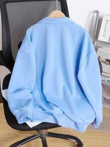 SHEIN 少女休闲基本款半拉链高领长袖卫衣 - 淺藍色 - 查看 2