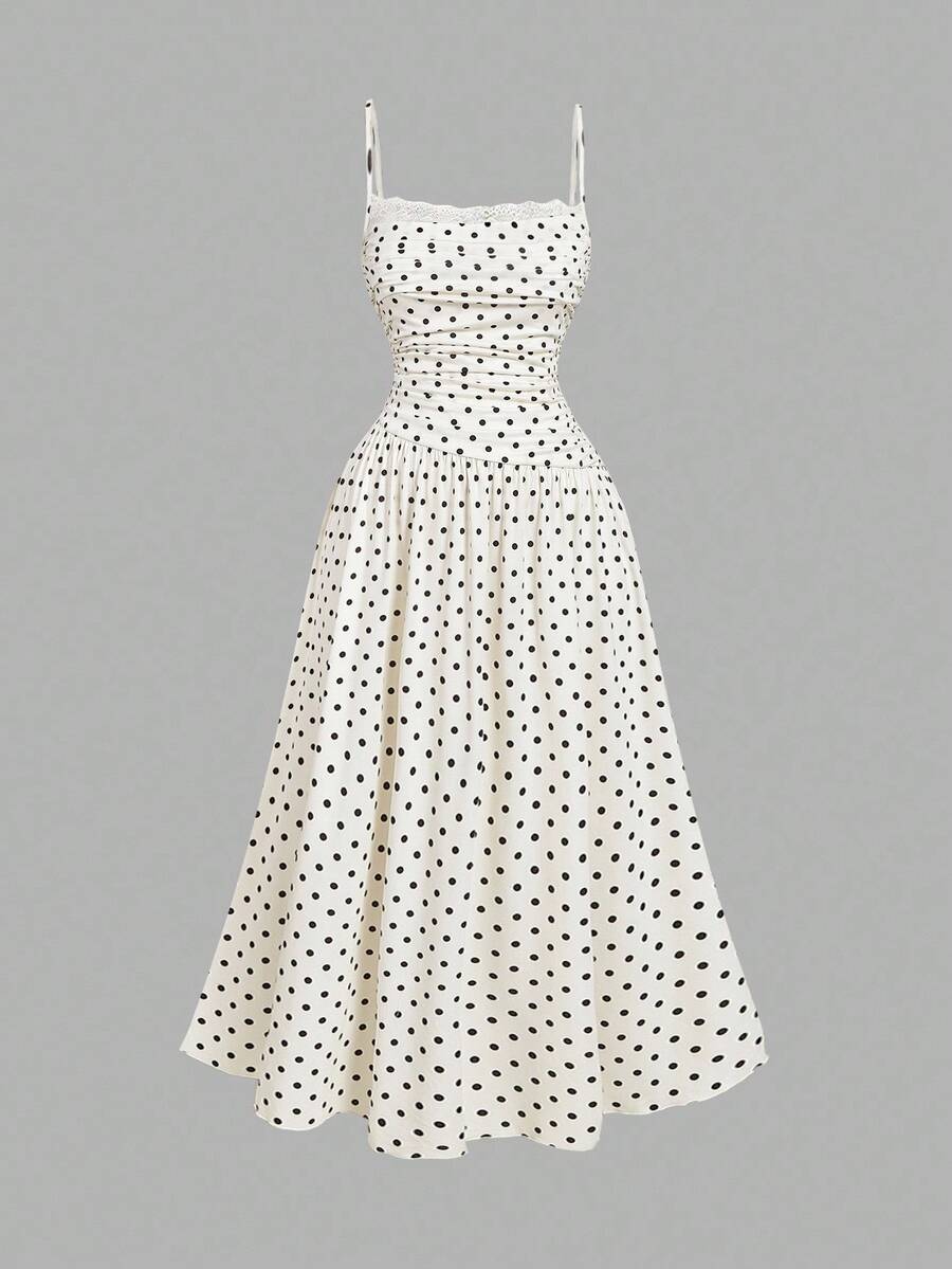 SHEIN MOD 大码女士优雅蕾丝边长裙，新年礼服，女装，优雅女士连衣裙，米色女士连衣裙，正式女士连衣裙，节日连衣裙，新年礼服，新年，情人节 - 米色 - 查看 1